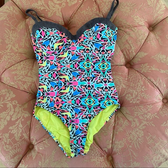 Coco Rave Swim Coco Rave Neon Geometric Print One Piece Swimsuit Poshmark